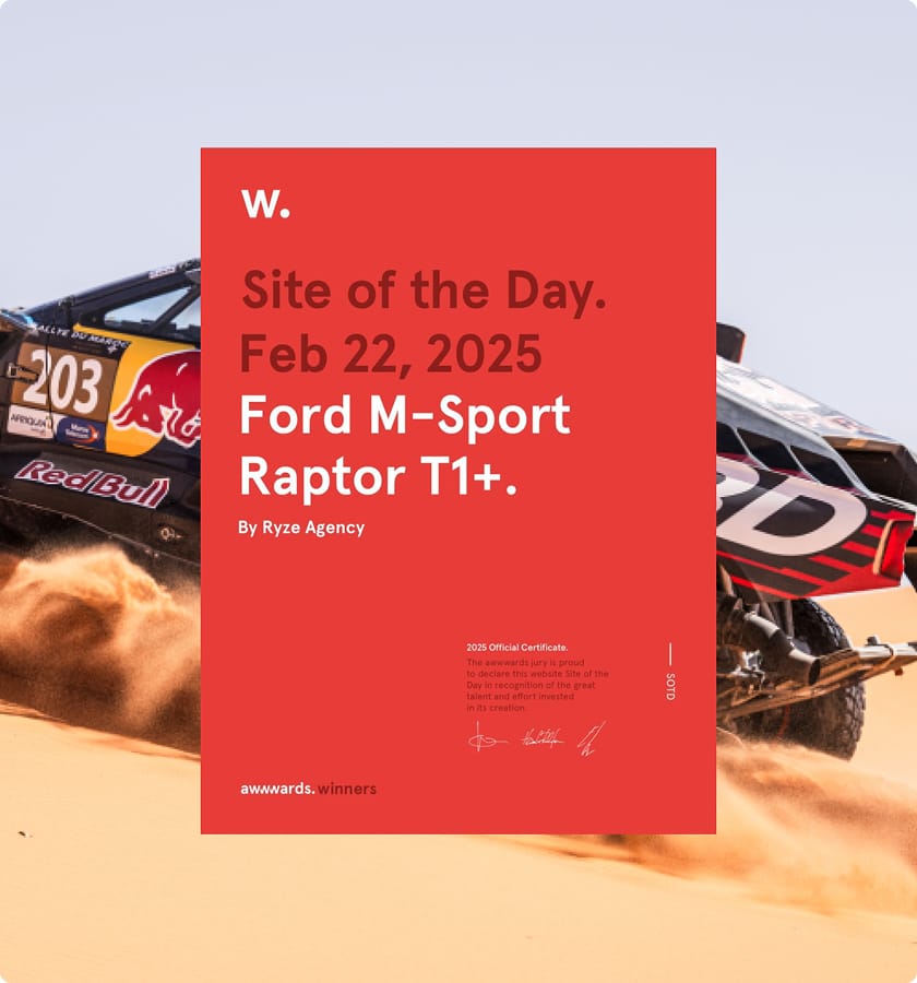 Ryze Wins ‘Site of the Day’ at Awwwards for M-Sport Raptor Website